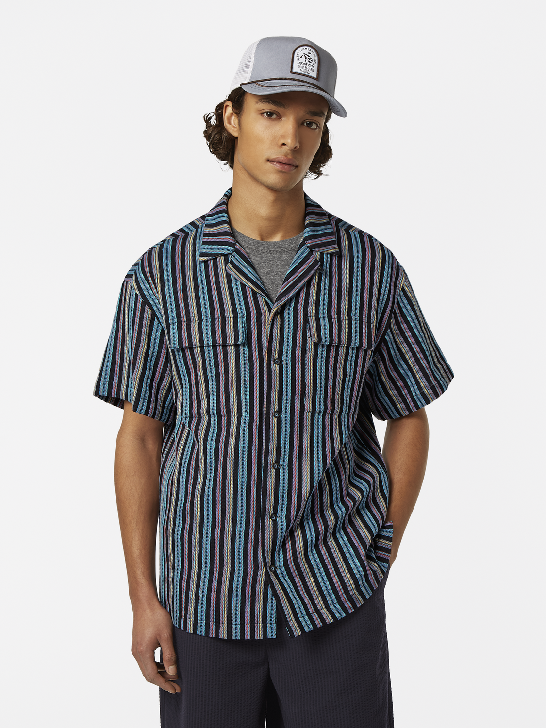 トップス Distressed Striped Short-Sleeve Shirt Striped Short Sleeve Relaxed-Fit Jacquard Shirt – Scotch & Soda