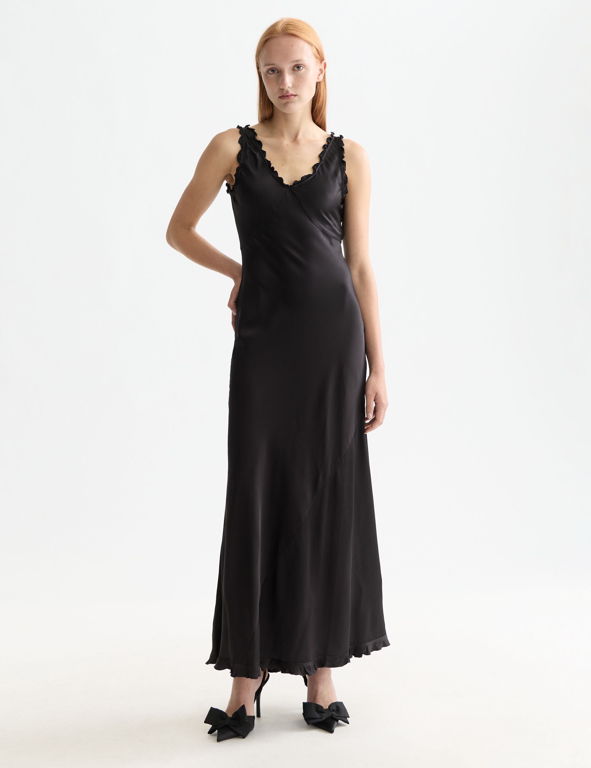 maxi slip dresses Scotch & Soda Women's dress with ruffled edges Black blazer Mini Dress hidden zipper dress Style with strappy heels Atria Signature Colors:Dusty Pink