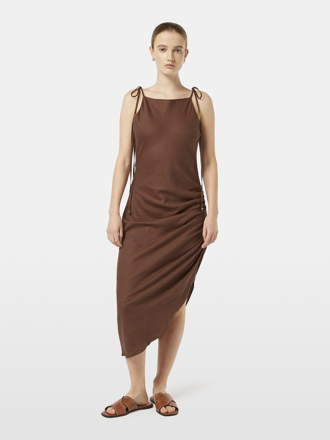 midi viscose dress Linen Gathered Cold Brew / 42 Uk Eu 36 Dress Vibrant floral print midi CG4887-Colette-Flash-L Color:Multi S0151