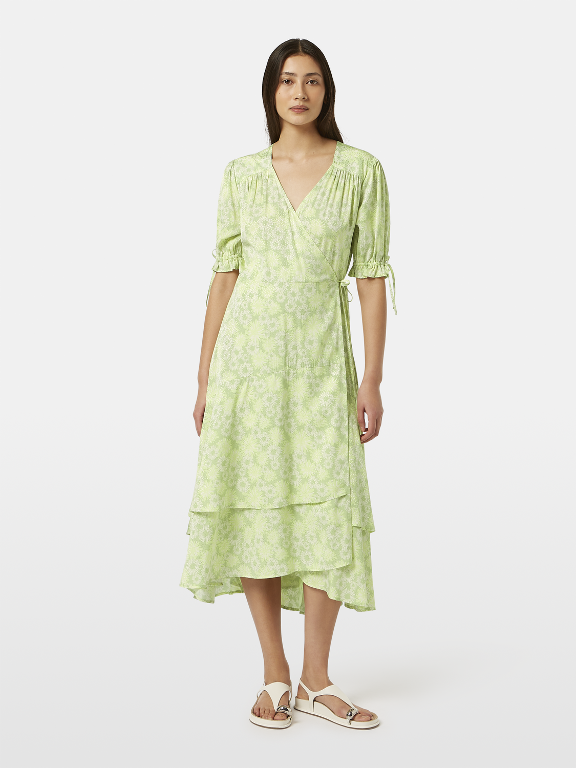 Floral Printed Midi Wrap Dress Abstract Floral Lime / 38