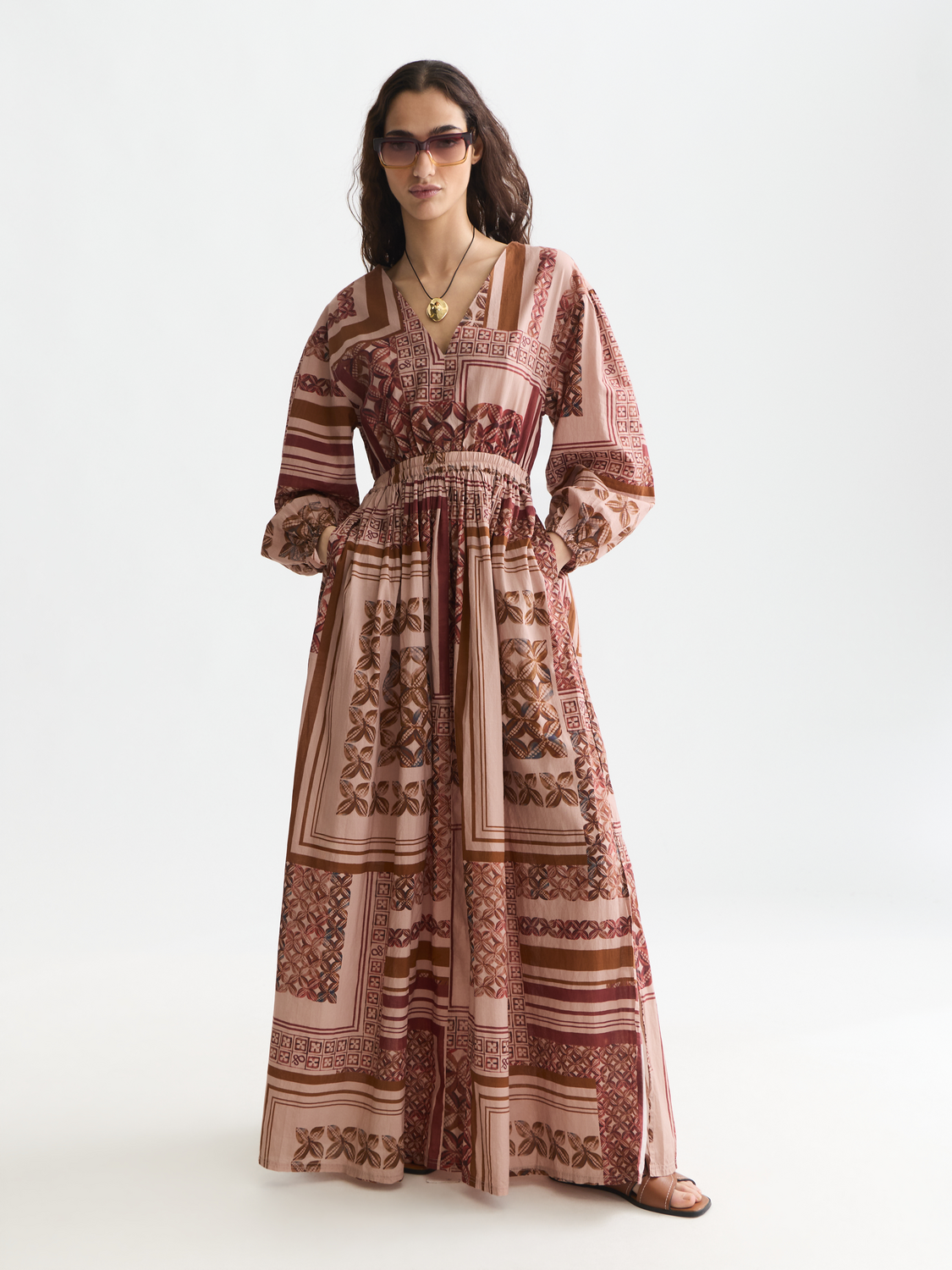 cotton v neck maxi dress Printed V-Neck Tiles Foulard Rosedust / 40/R Whether you dress it 40_extra_medium ADDITIONAL INSURANCE:$8000 Total (+$300.00) Lady Black Tie -