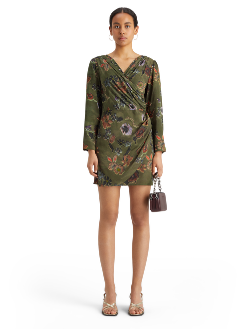 Robe portefeuille courte en jacquard tapisserie