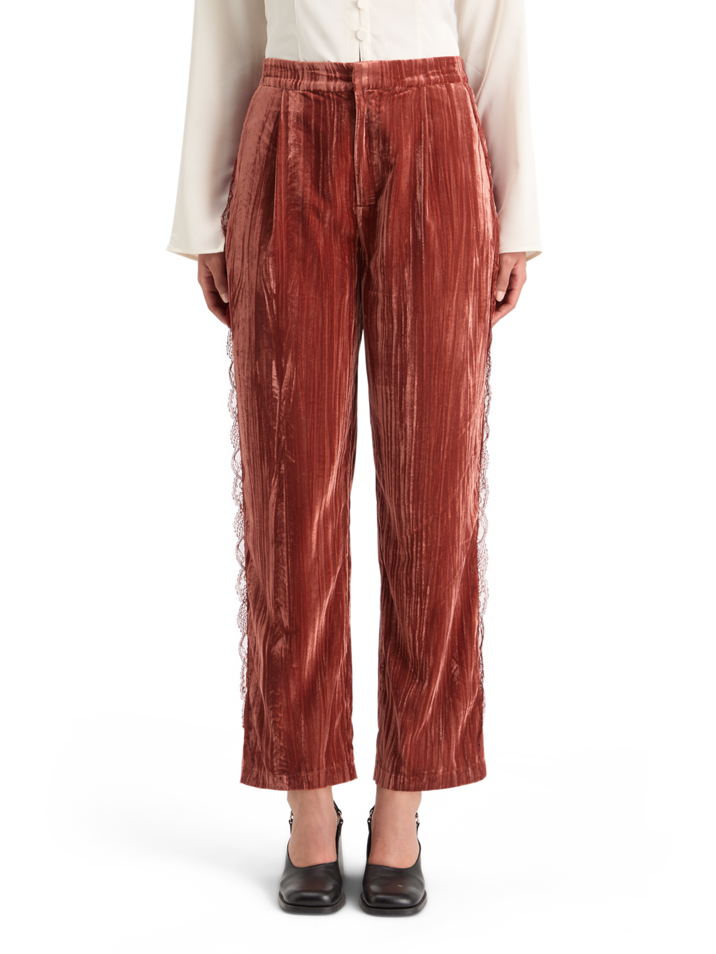 Lace Trimmed Velvet Pant