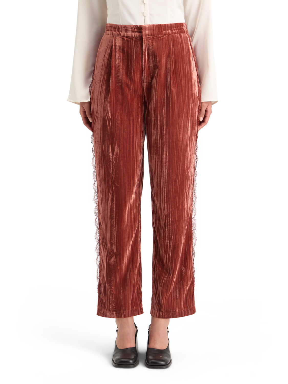 Lace Trimmed Velvet Pant