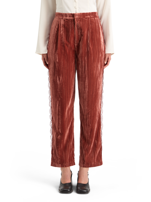 Pantalon en velours bordé de dentelle