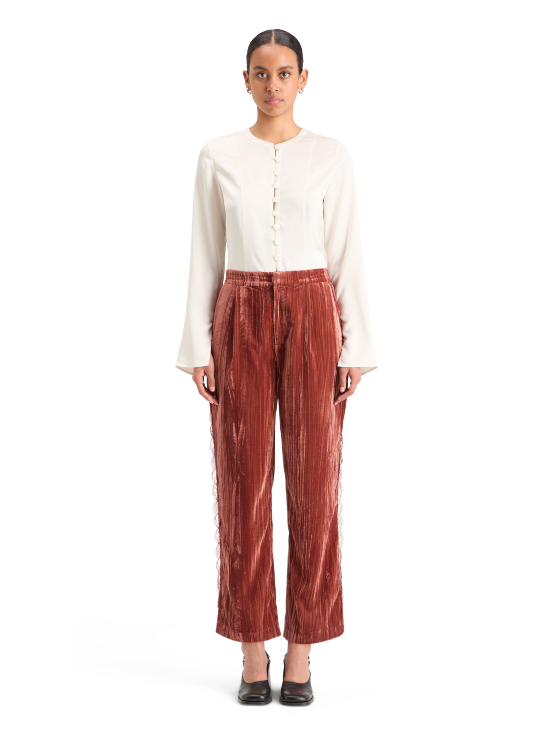 Lace Trimmed Velvet Pant