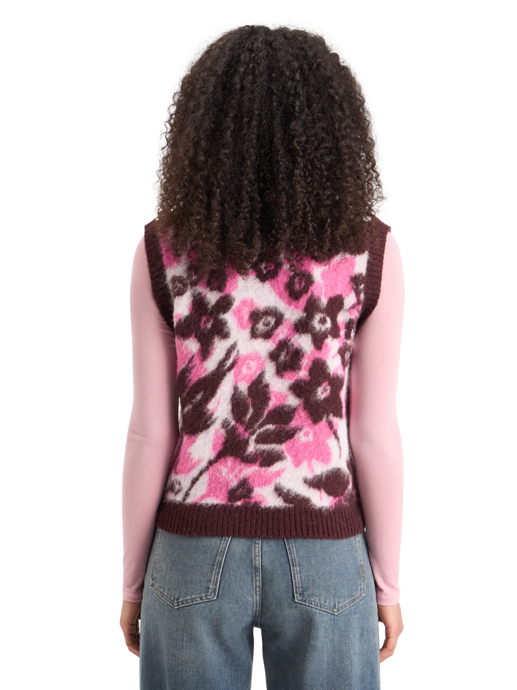 Fuzzy V-Neck Jacquard Spencer