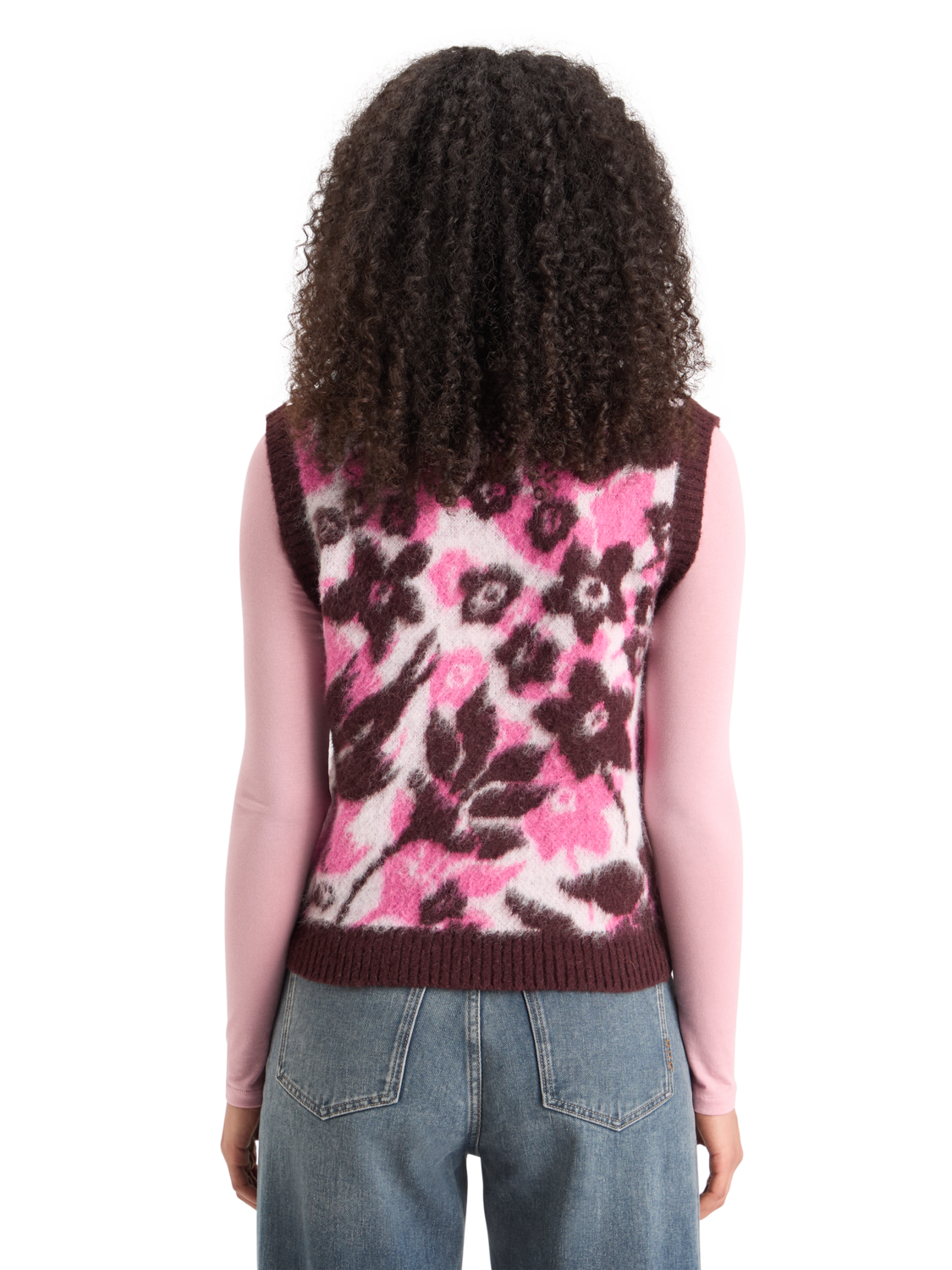 Fuzzy V-Neck Jacquard Spencer