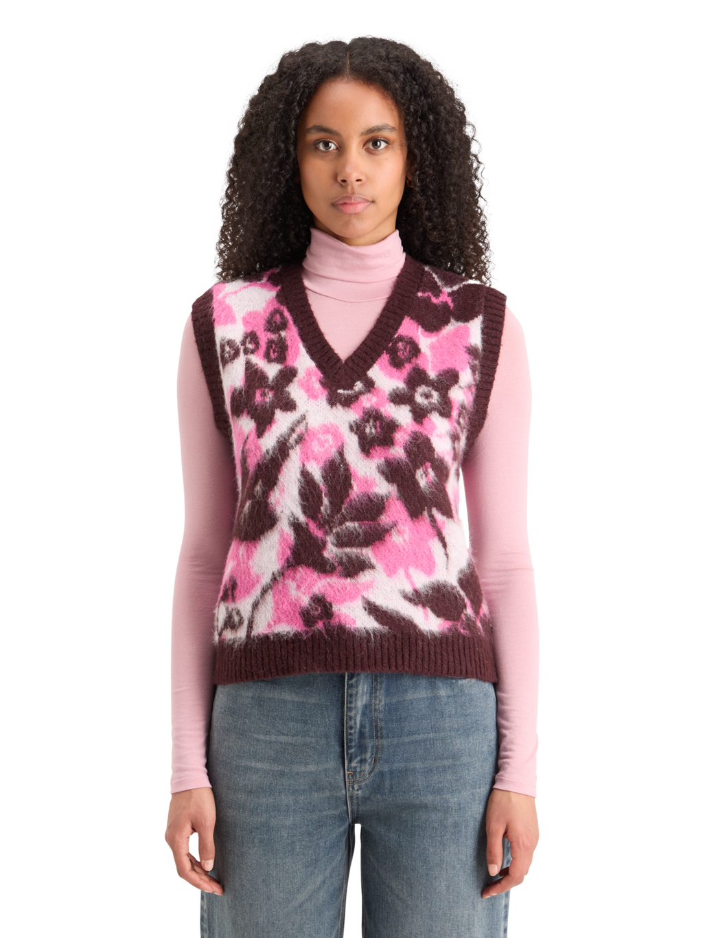 Fuzzy V-Neck Jacquard Spencer