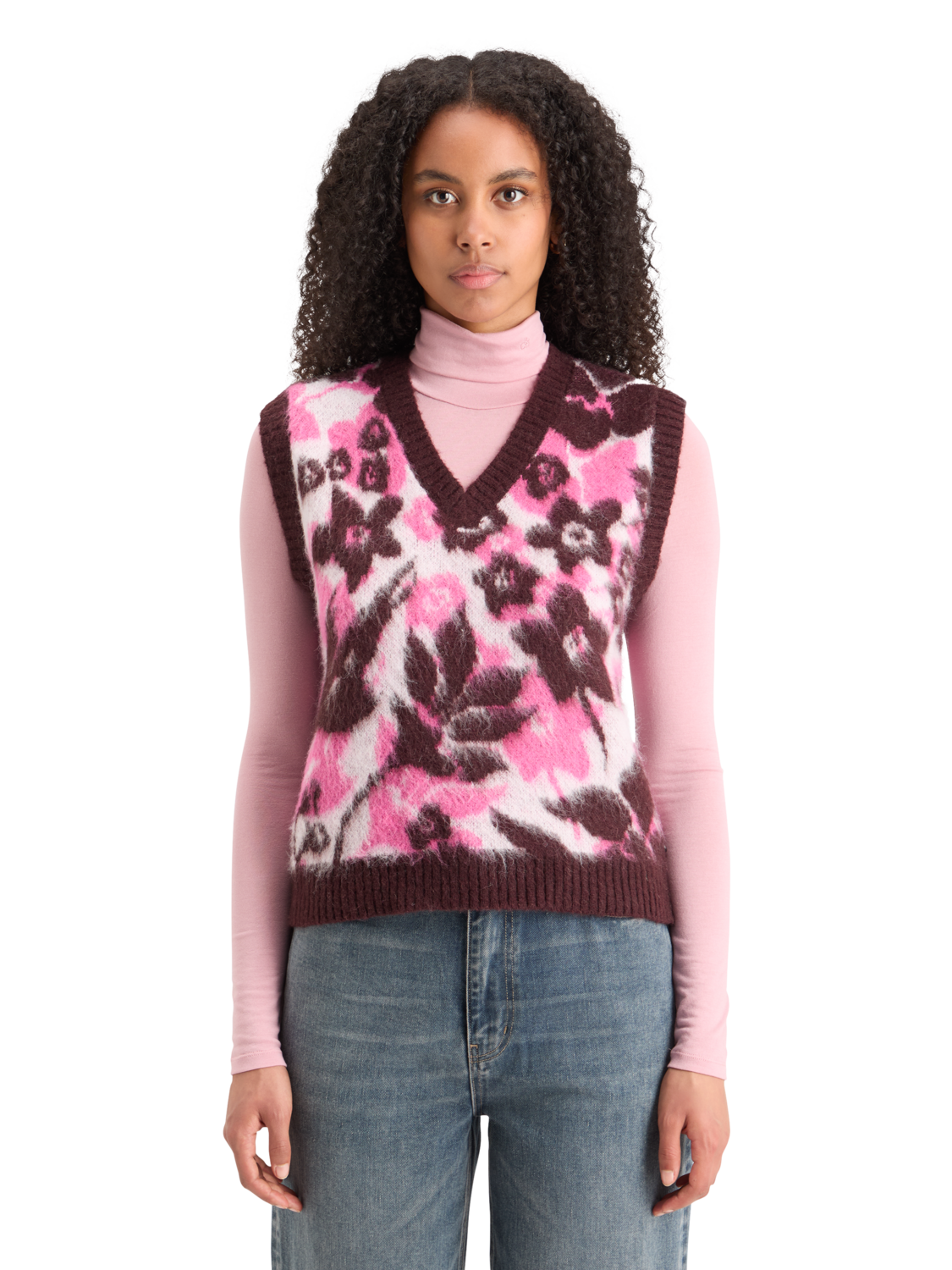Fuzzy V-Neck Jacquard Spencer