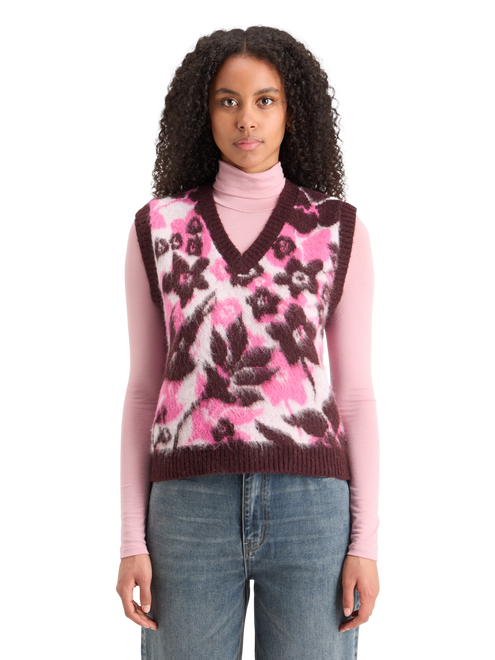 Fuzzy V-Neck Jacquard Spencer