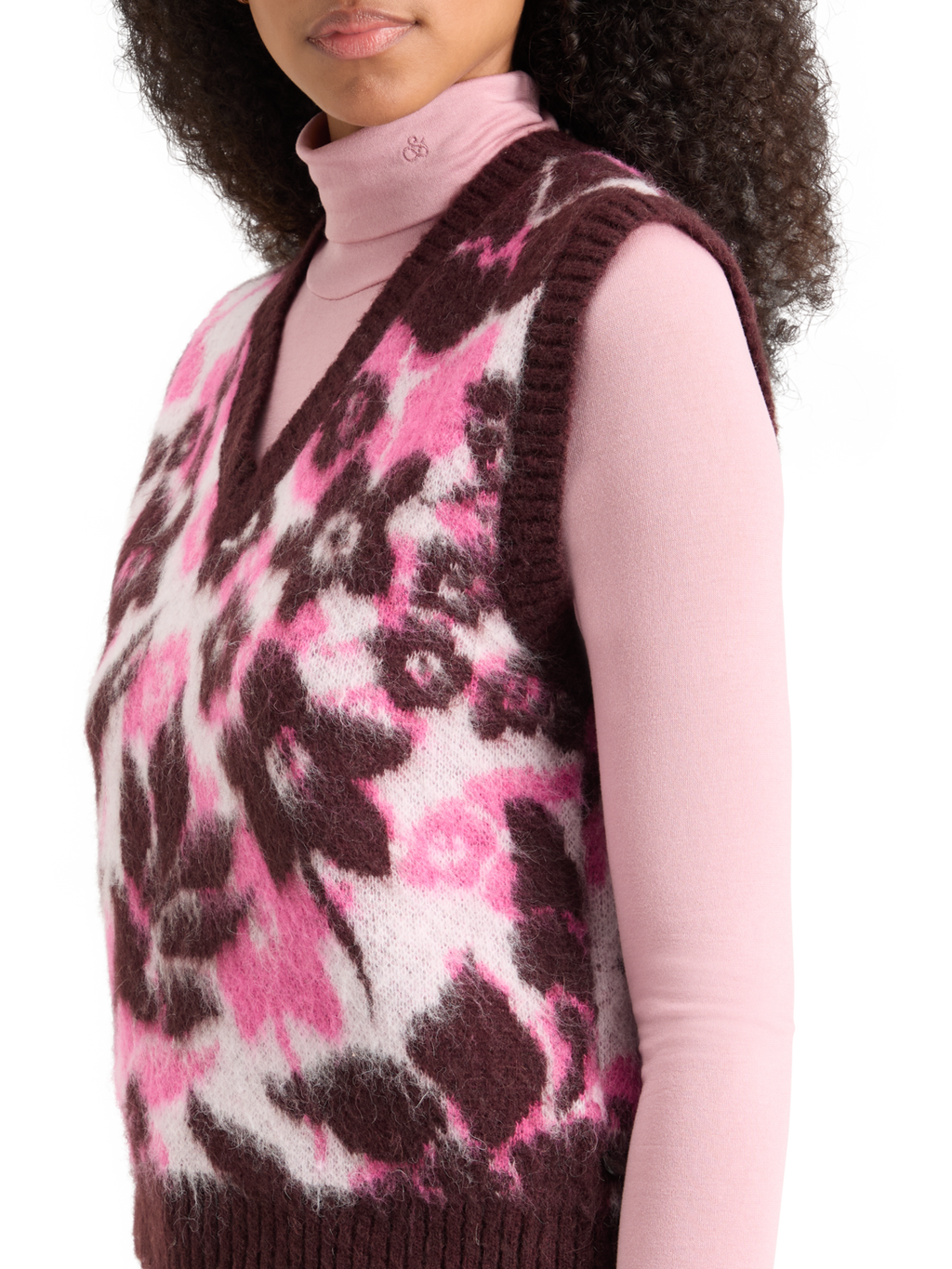 Fuzzy V-Neck Jacquard Spencer