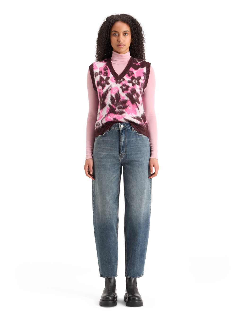 Fuzzy V-Neck Jacquard Spencer