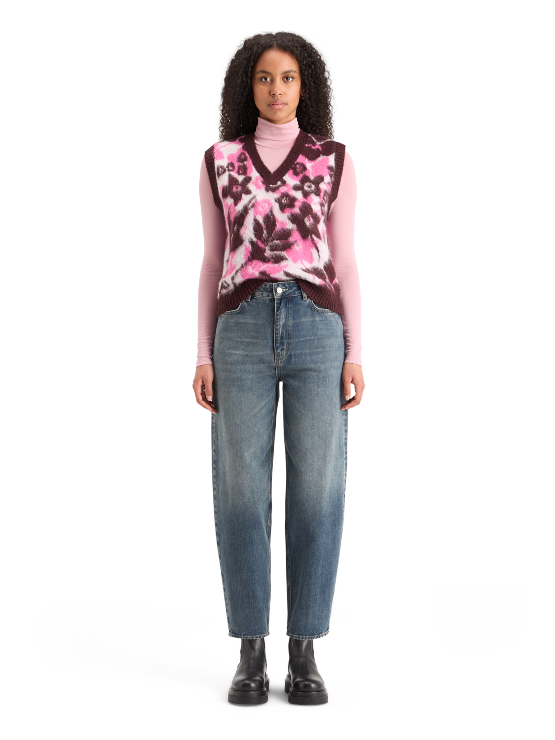 Fuzzy V-Neck Jacquard Spencer