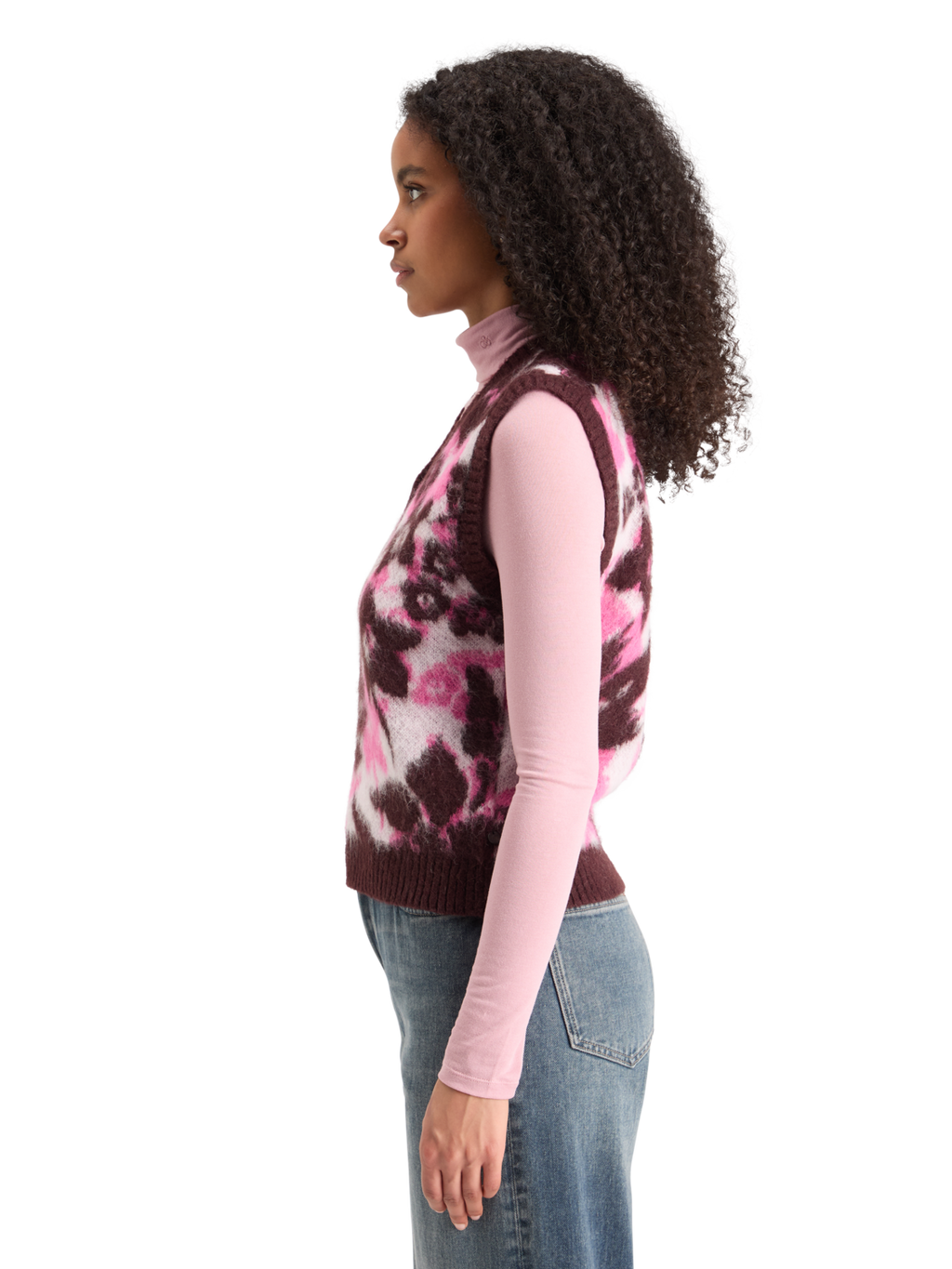 Fuzzy V-Neck Jacquard Spencer