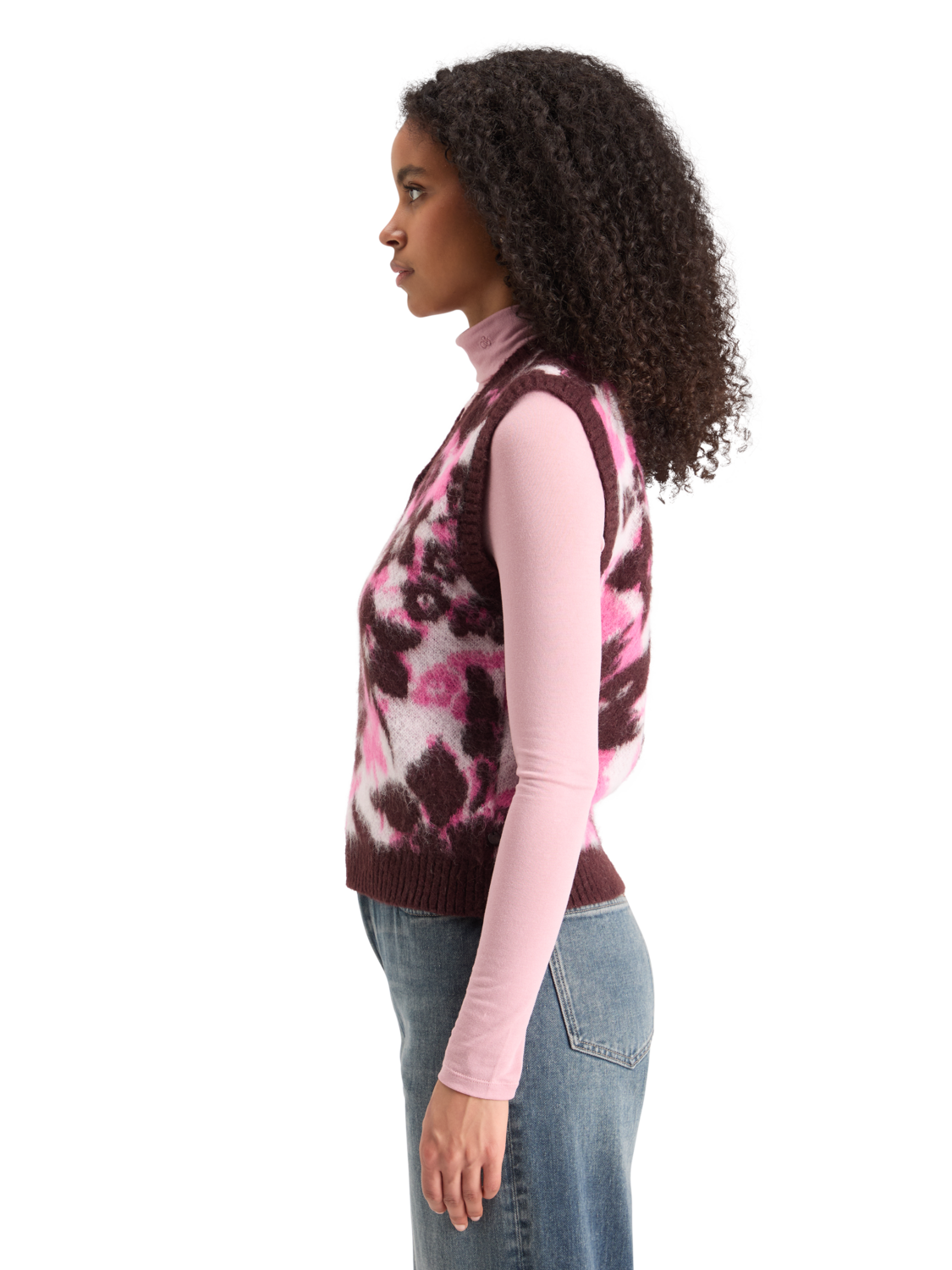 Fuzzy V-Neck Jacquard Spencer