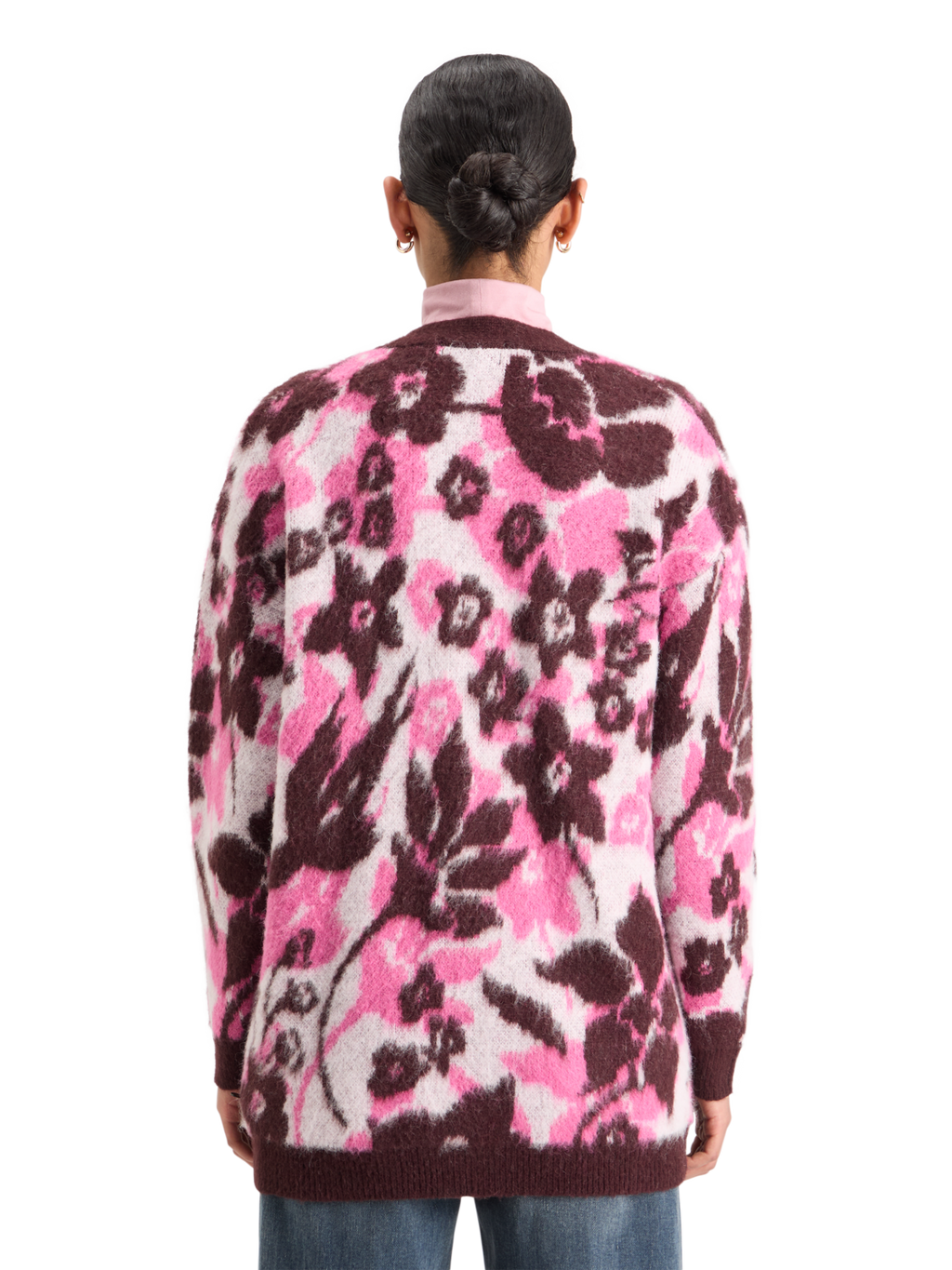 Fuzzy Jacquard Mid Length Cardigan
