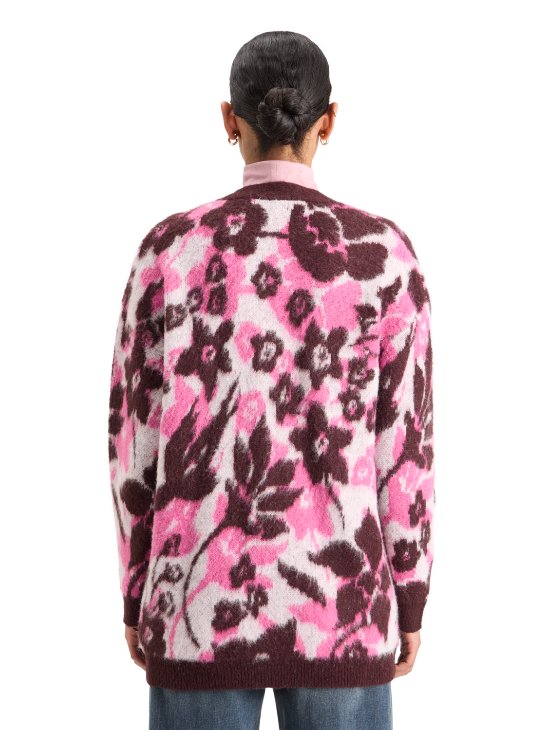 Fuzzy Jacquard Mid Length Cardigan