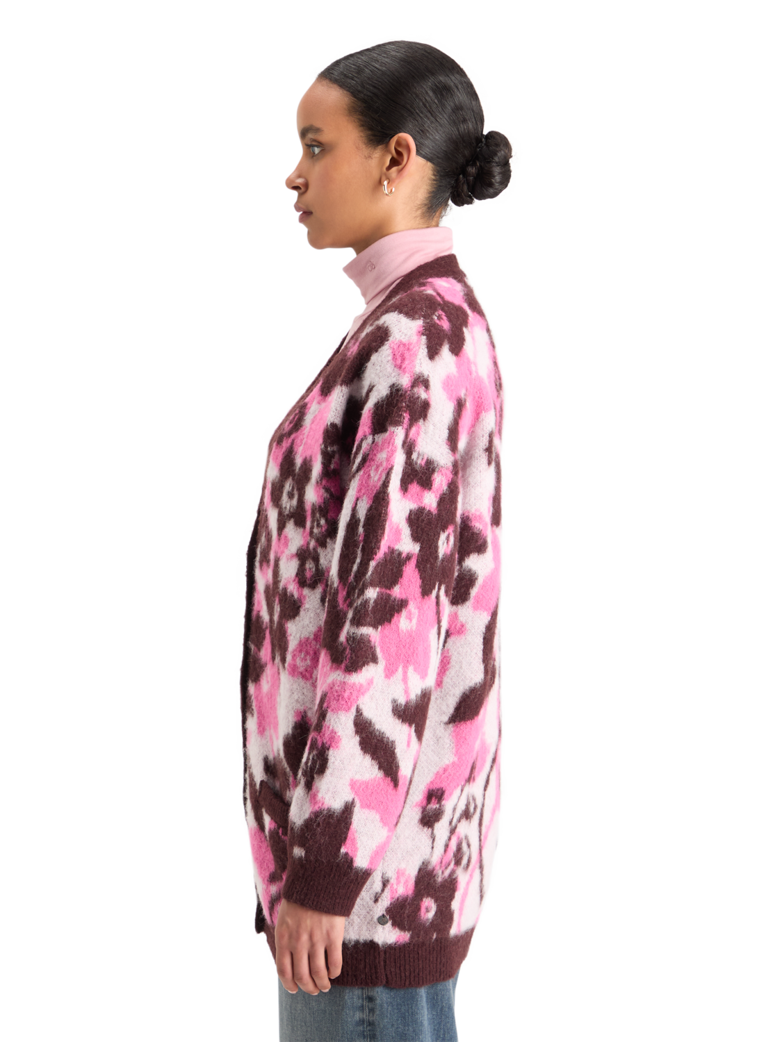 Fuzzy Jacquard Mid Length Cardigan