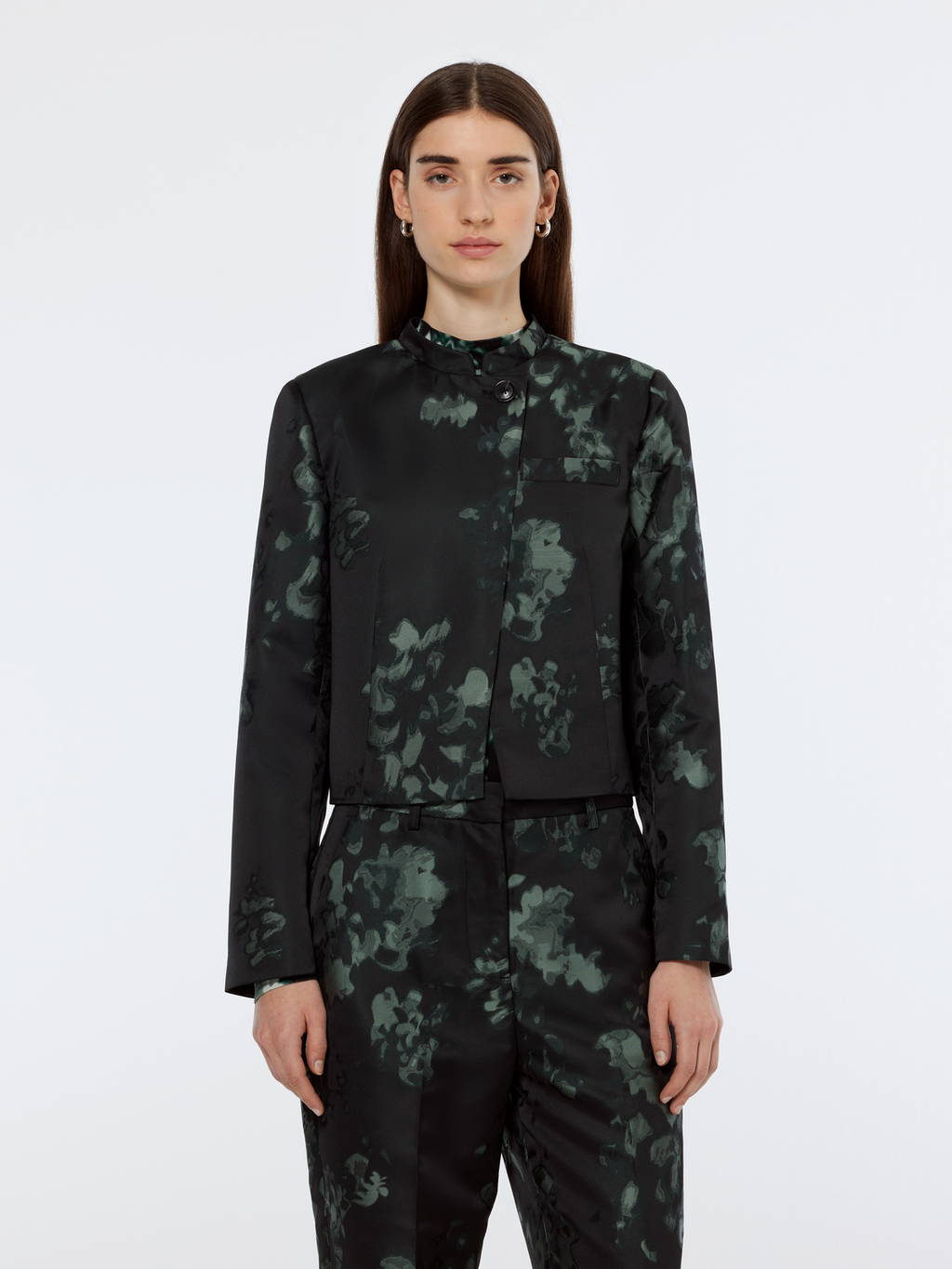 Floral Jacquard Cropped Blazer