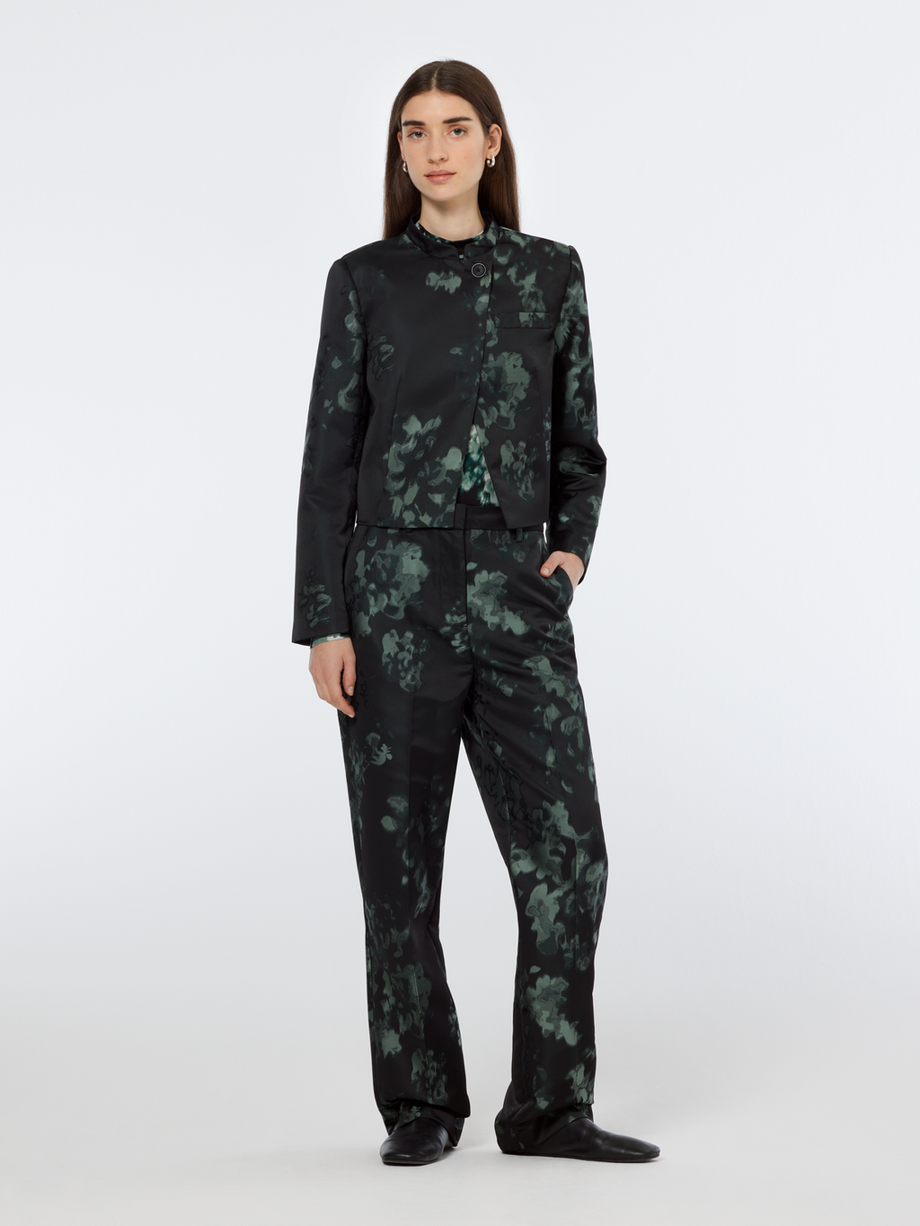 Floral Jacquard Cropped Blazer