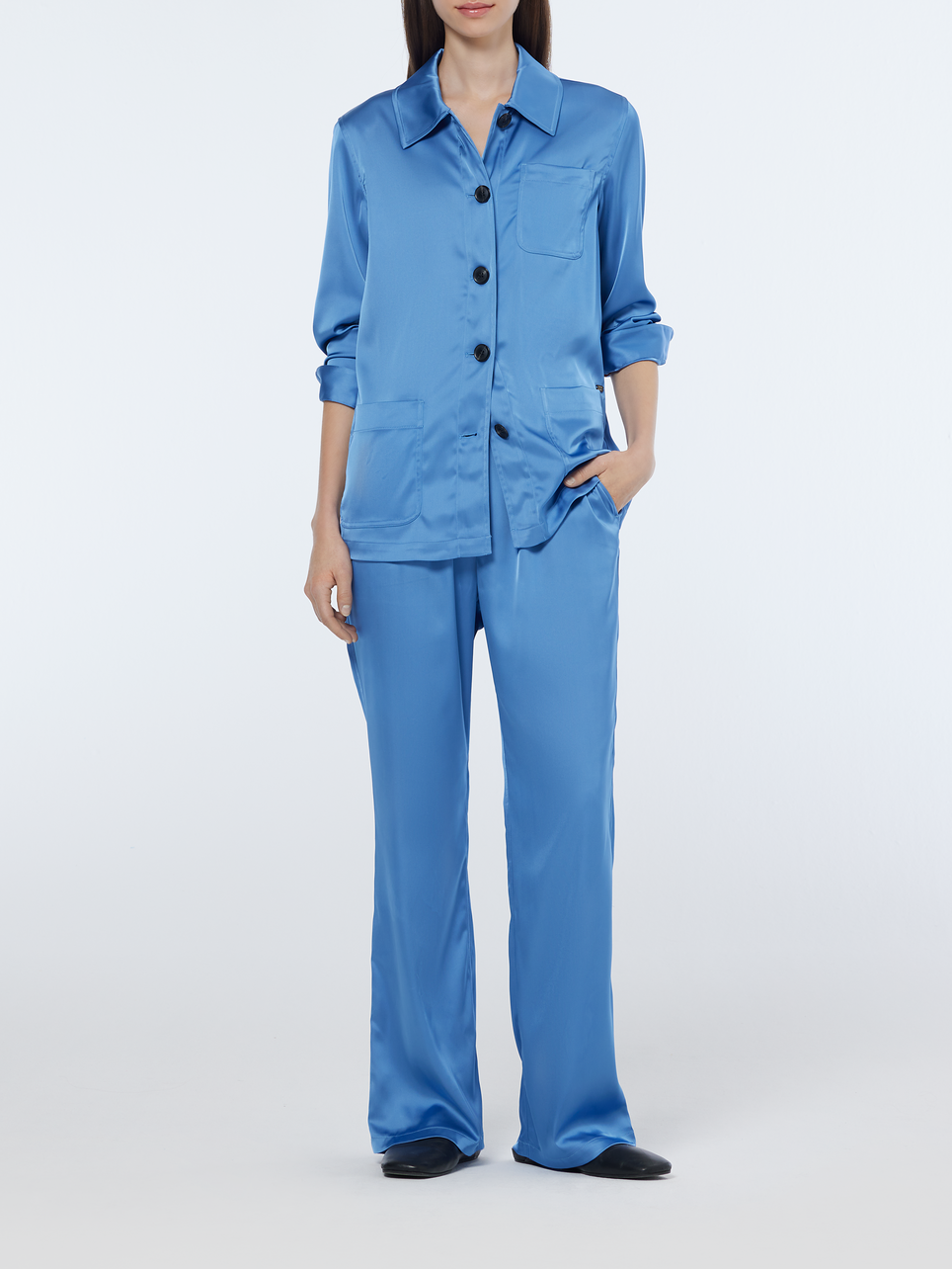 Mae Mid-Rise Bootcut Pull-On Satin Pant