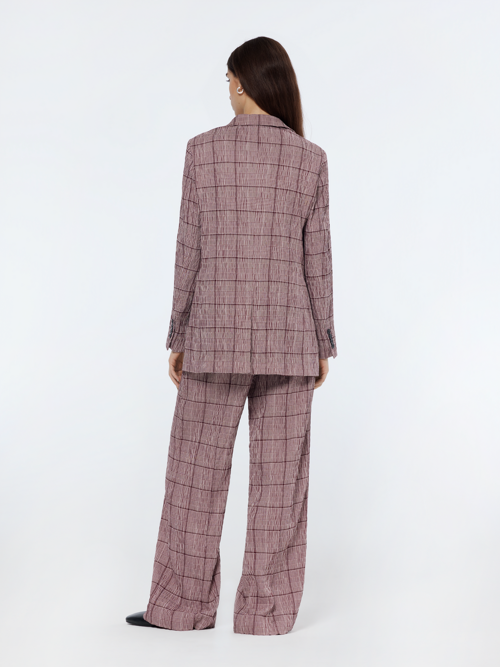 Rose High-Rise Wide-Leg Prince Of Wales Seersucker Pant