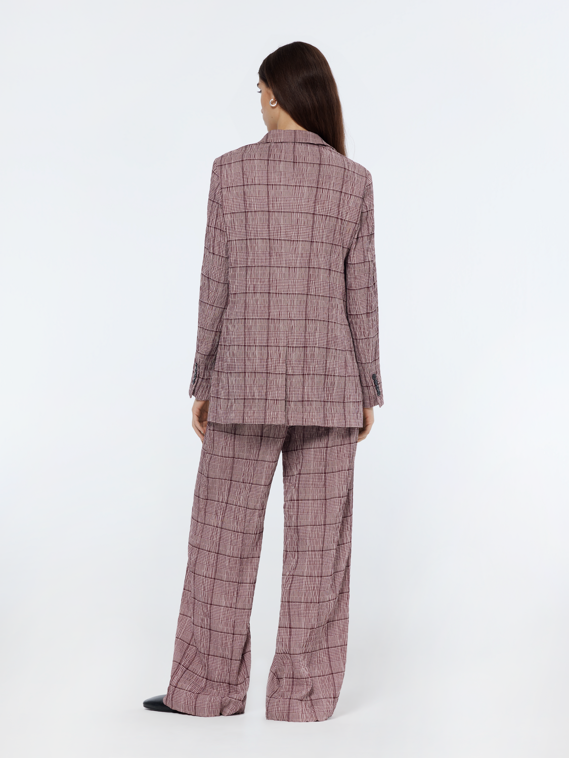 Rose High-Rise Wide-Leg Prince Of Wales Seersucker Pant