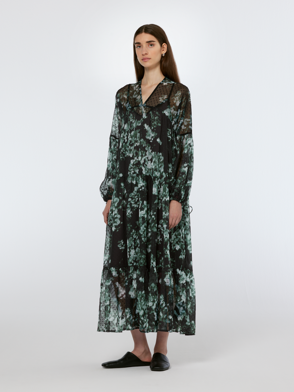 Floral Printed Fil Coupe Maxi Dress