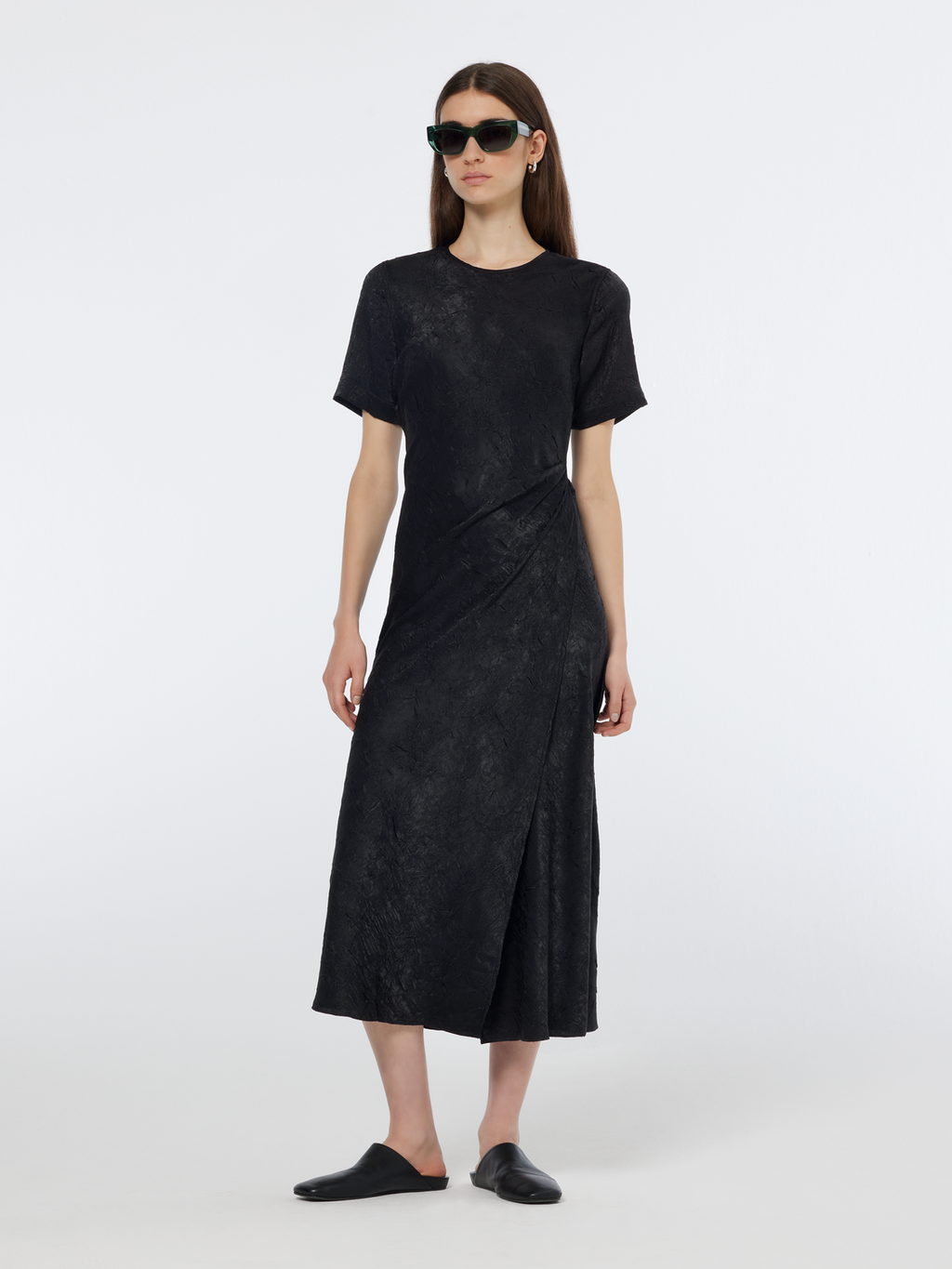 Midi Crushed Satin Wrap Dress