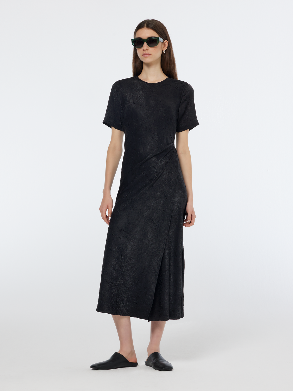 Midi Crushed Satin Wrap Dress