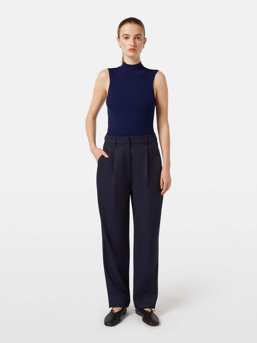 Ribbed Knit Turtleneck Tank