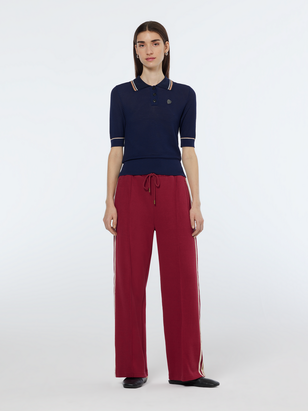 Pointelle Collared Knit Top