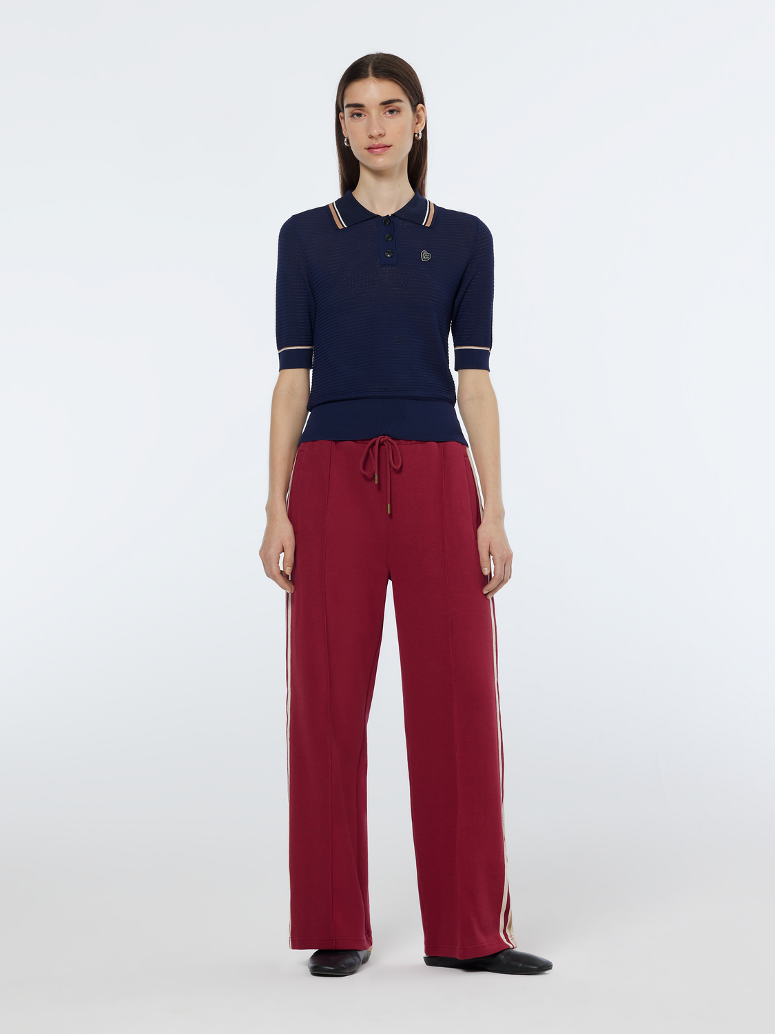 Pointelle Collared Knit Top