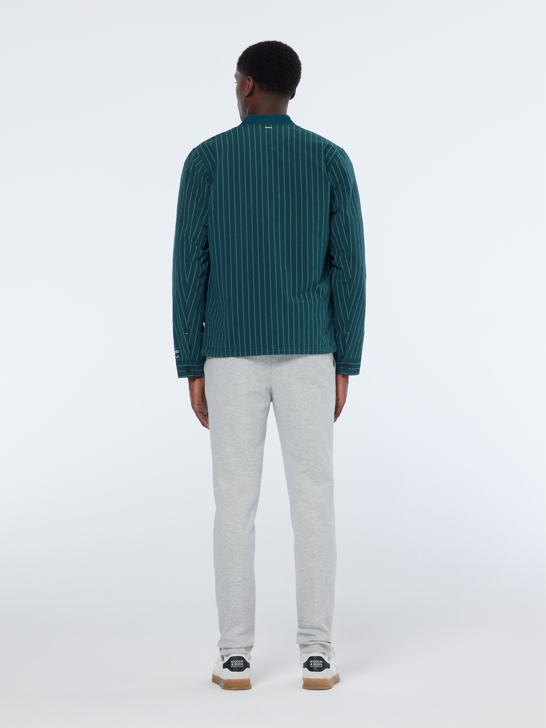 Pinstriped Cotton-Blend Button Up Jacket