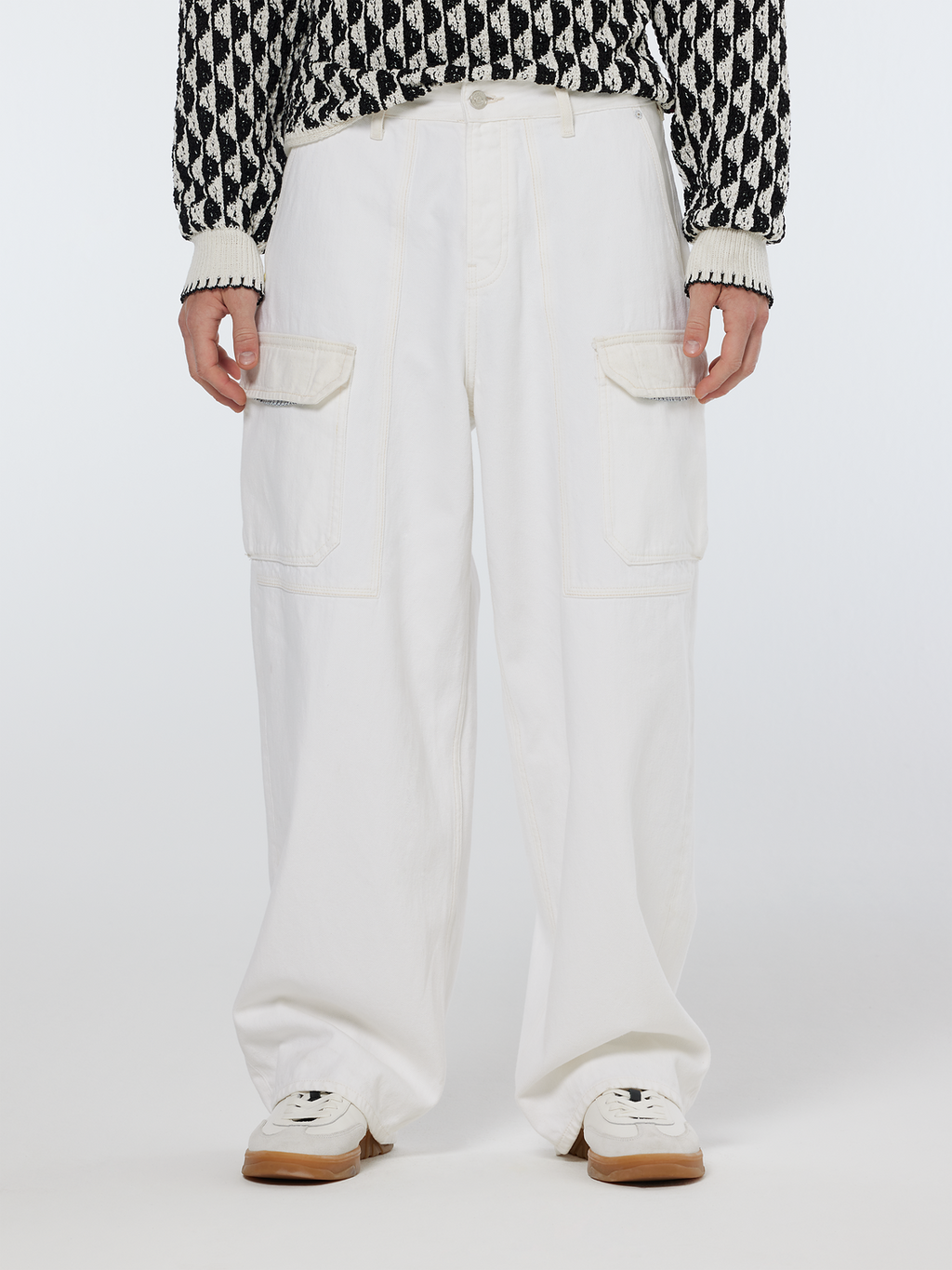 The Daze Loose Fit Cargo Jeans | Faded White
