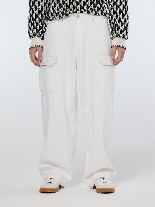The Daze Loose Fit Cargo Jeans | Faded White