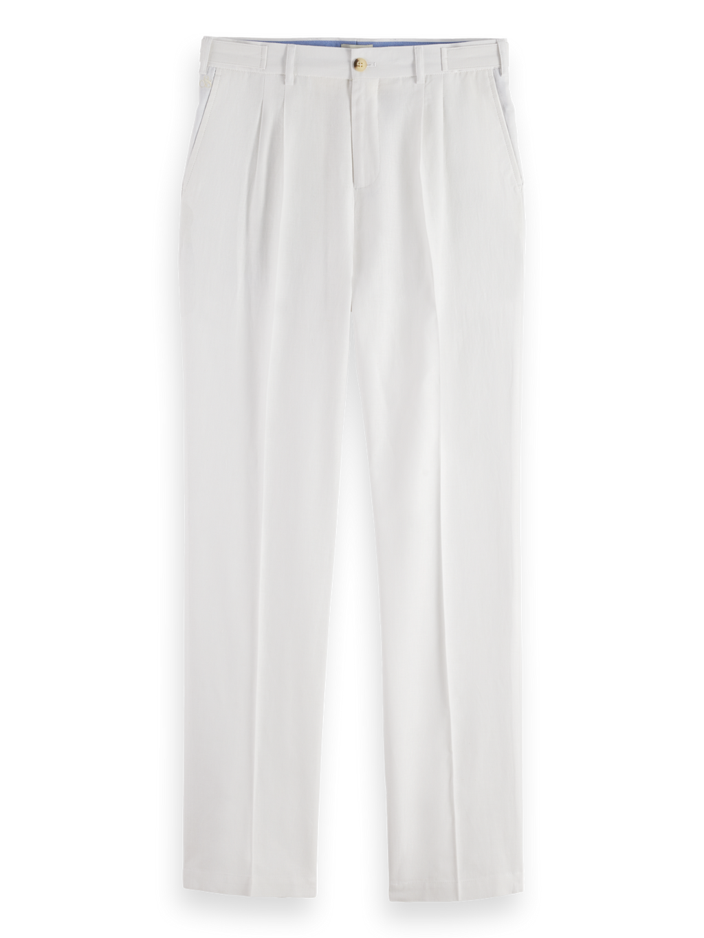 Pleated Relaxed Straight Cotton-Linen Twill Chino