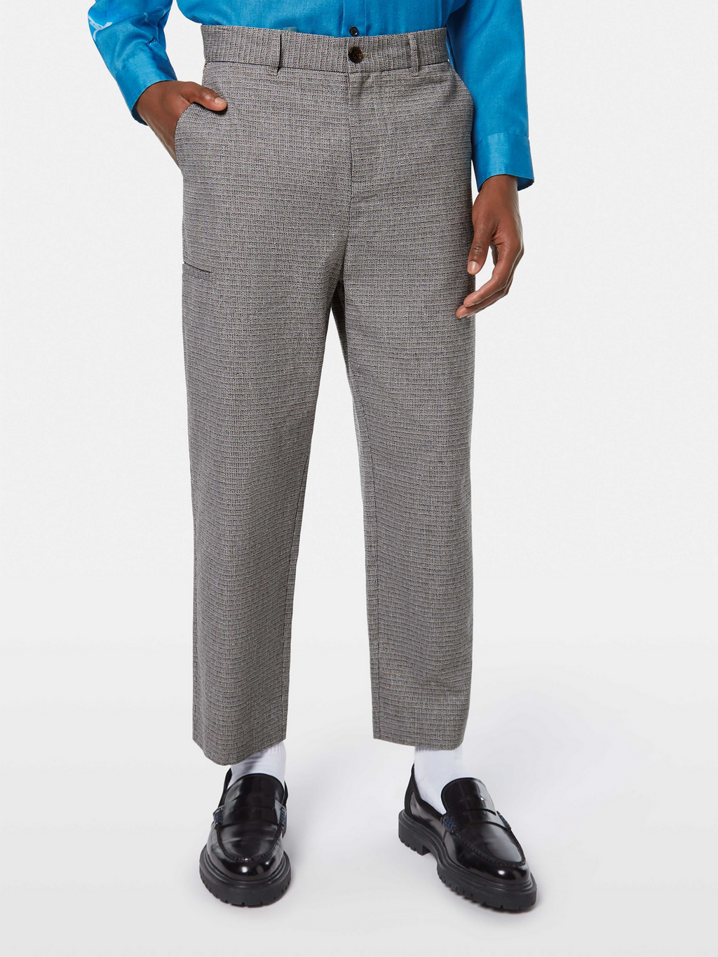 Basket-Weave Wide Fit Cotton-Linen Chino