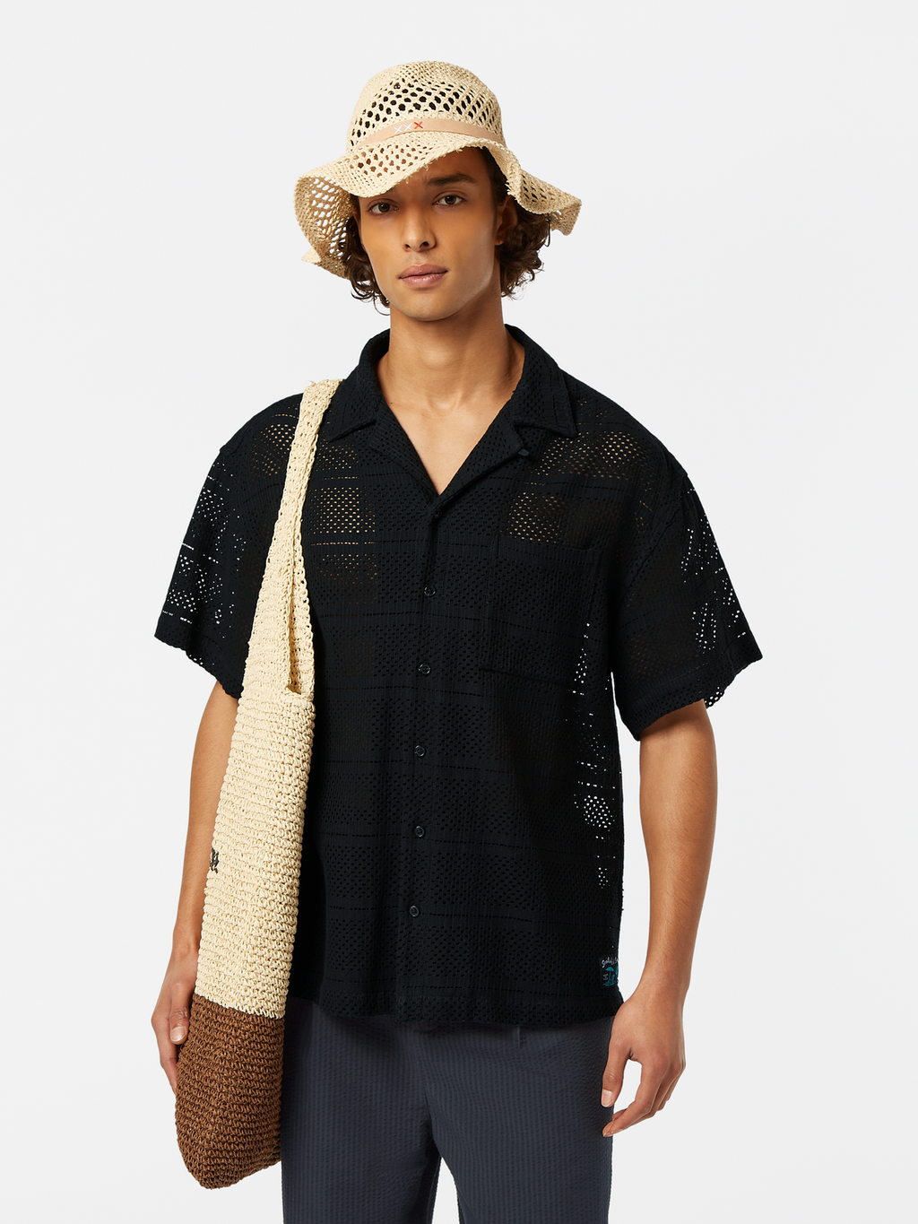 Crochet Short-Sleeved Relaxed-Fit Shirt