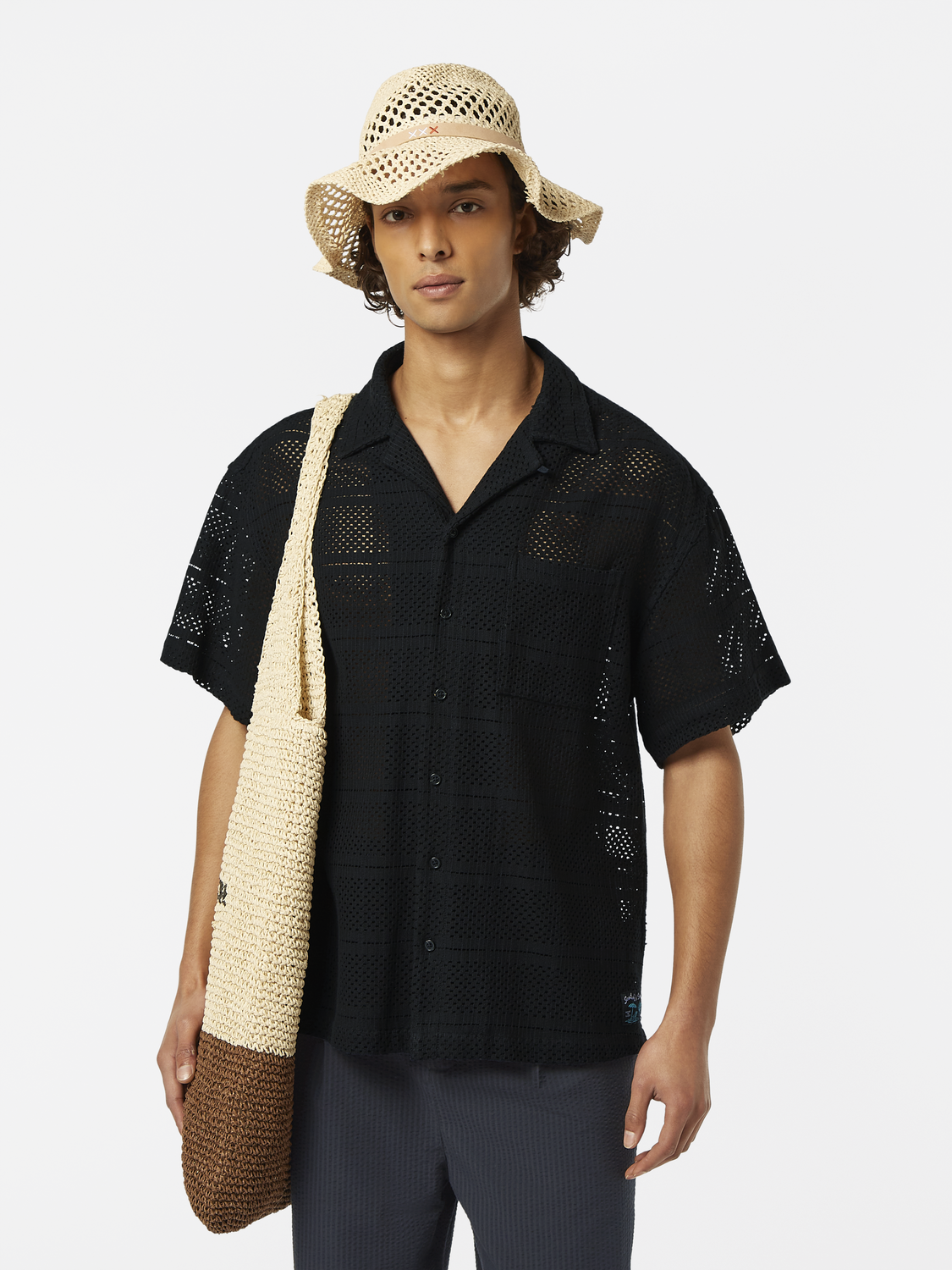 Crochet Short-Sleeved Relaxed-Fit Shirt