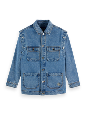 Washed Denim Jacket With Detachable Sleeves