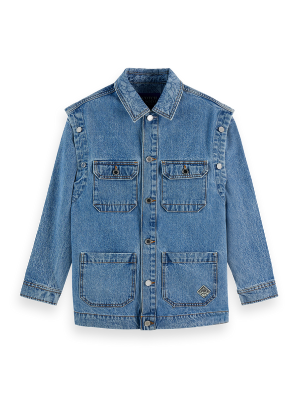 Washed Denim Jacket With Detachable Sleeves