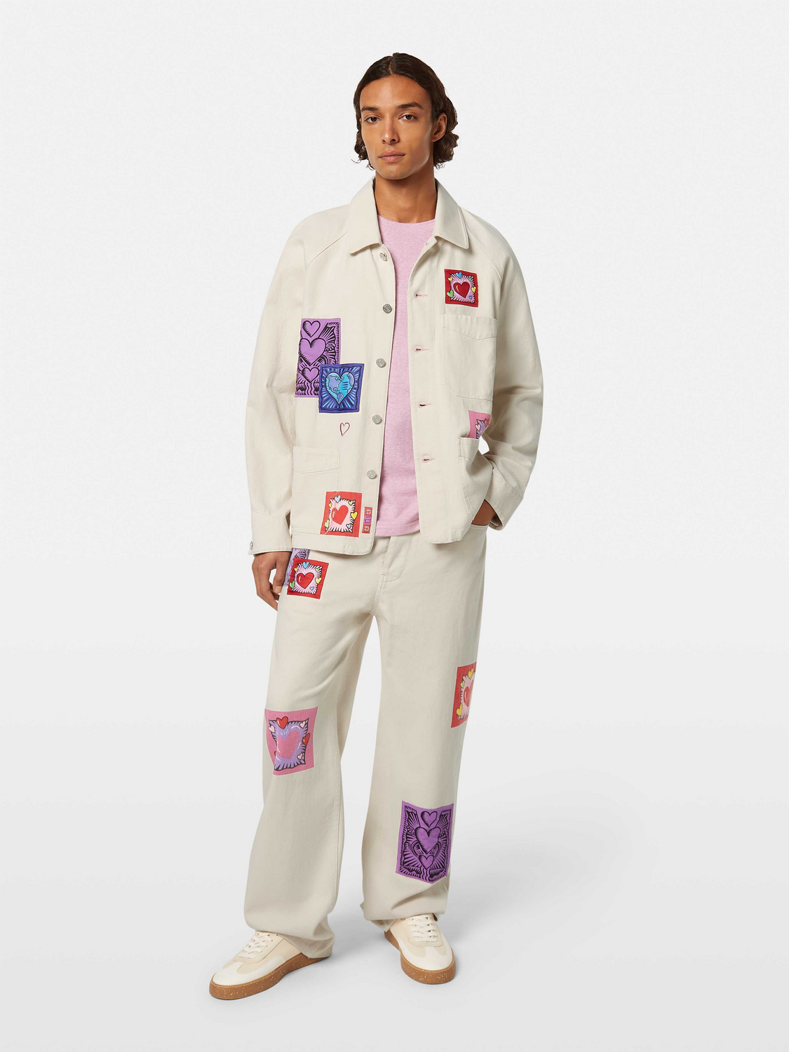 Scotch & Soda x Burton Morris Heart Printed Denim Jacket | Ecru Love