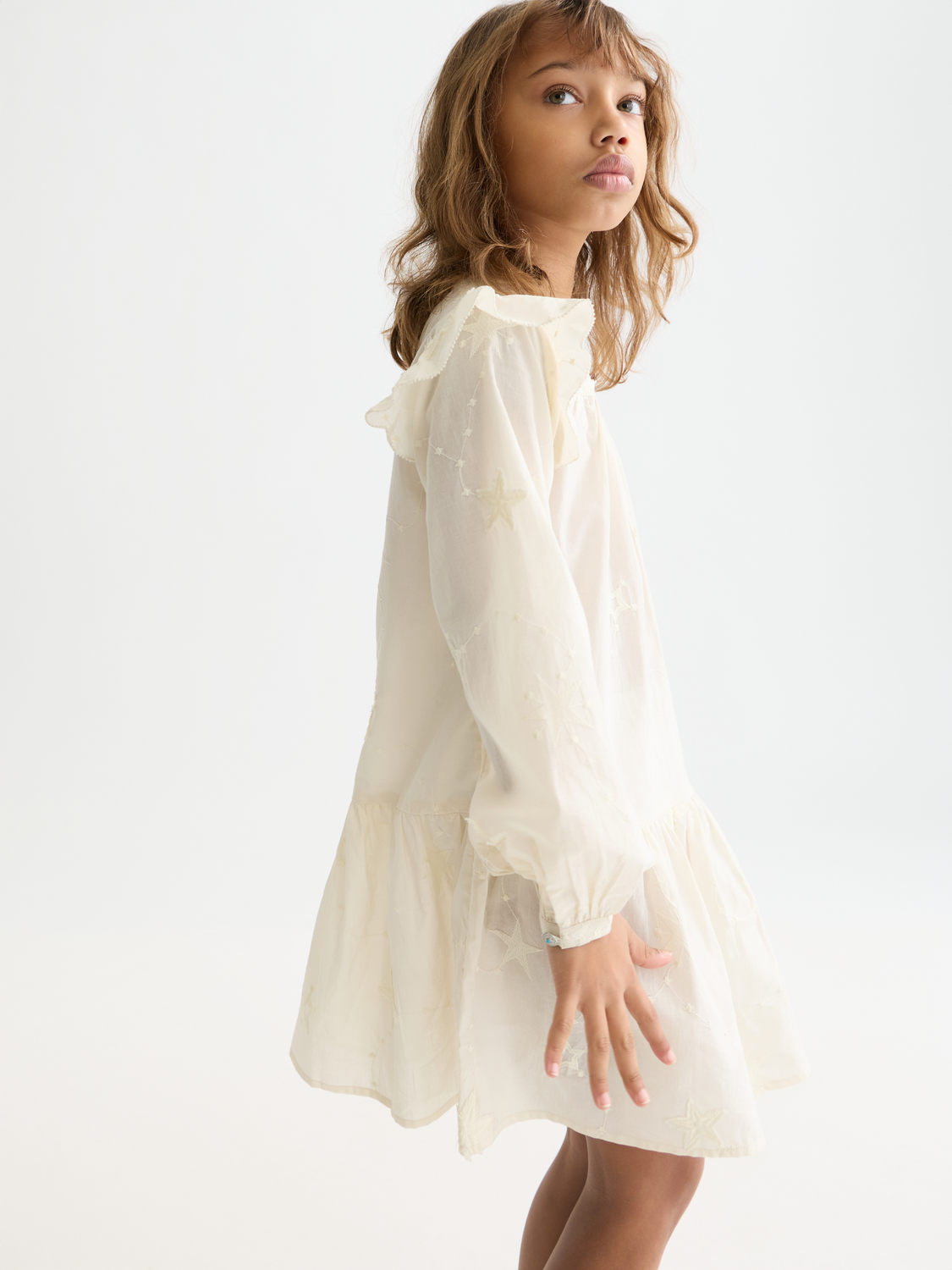 Girls' Fringe Embroidered Long-Sleeve Dress