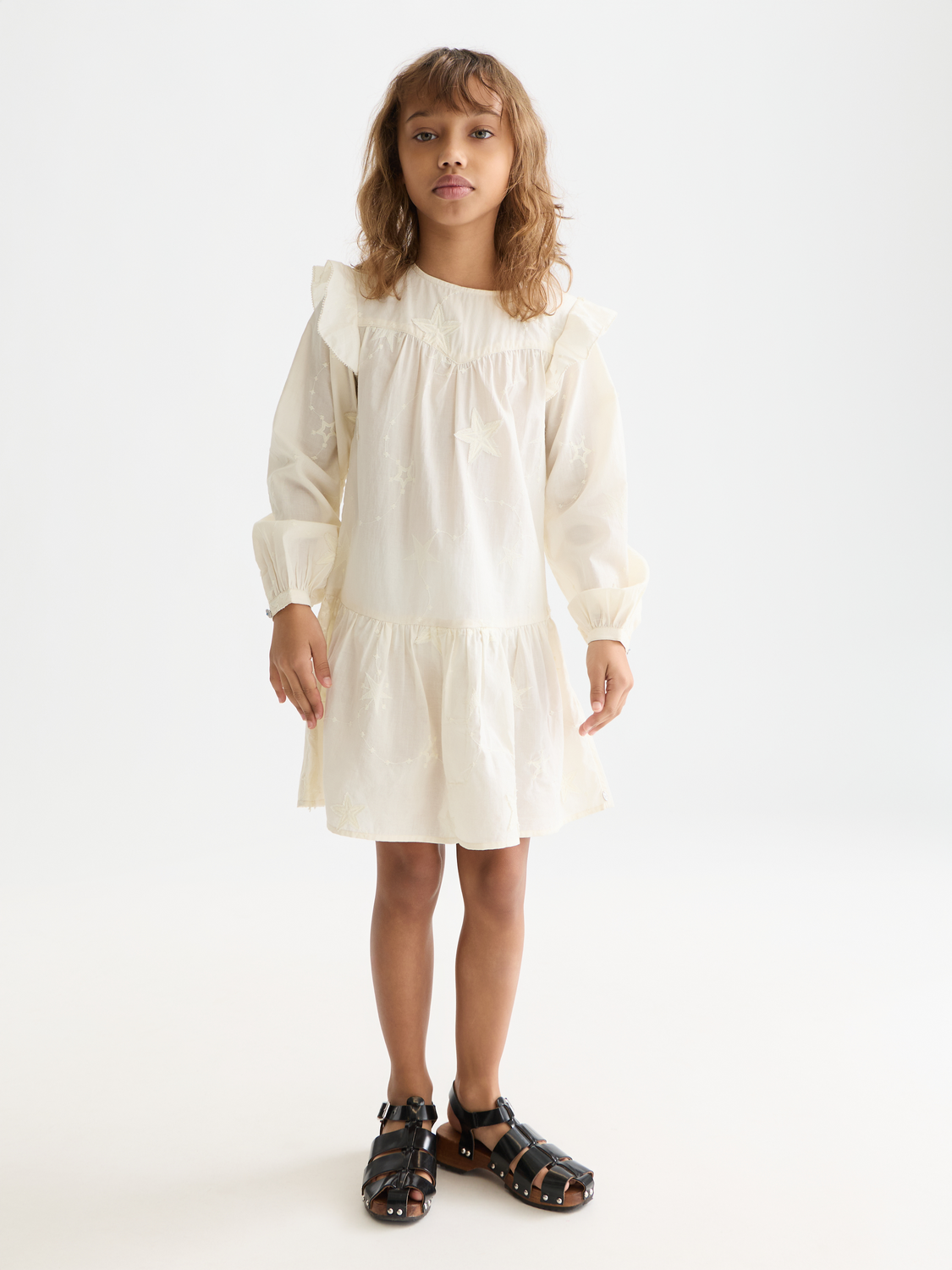 Girls' Fringe Embroidered Long-Sleeve Dress
