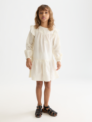 Mädchen Langarmkleid mit bestickter Borte