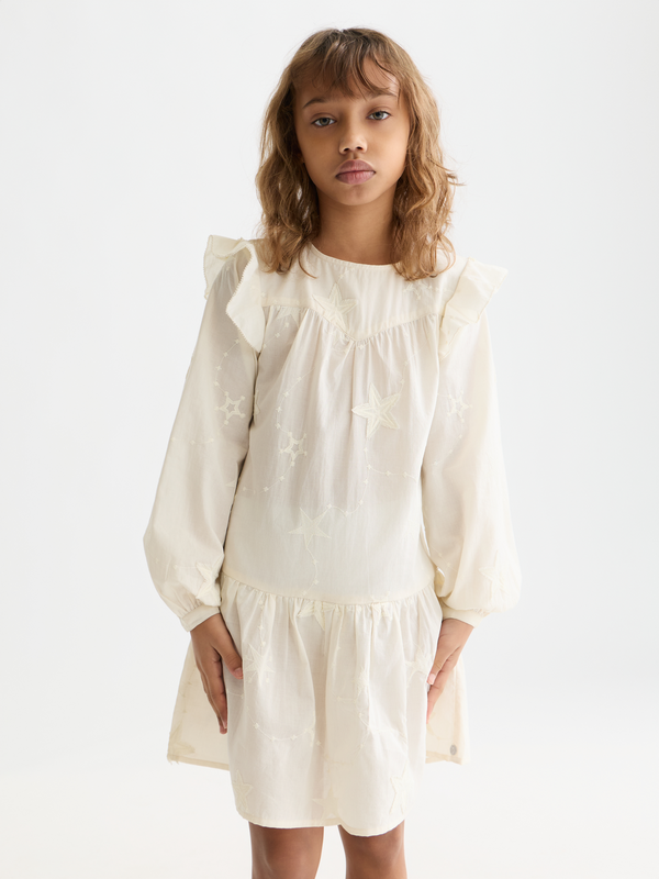 Mädchen Langarmkleid mit bestickter Borte