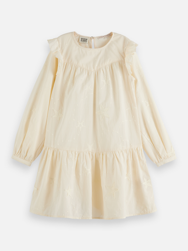 Mädchen Langarmkleid mit bestickter Borte