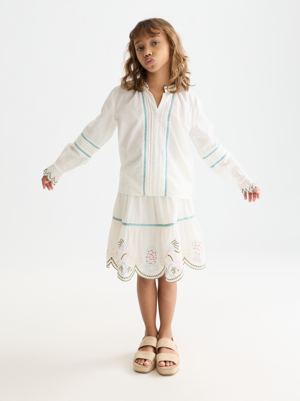 Girls' Embroidered Cuff Longsleeve Cotton Shirt